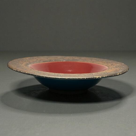 VTG Studio Art Pottery Rabbit Bowl 12” Oxblood Turquoise Hand Painted Signed CS - Picture 8 of 8